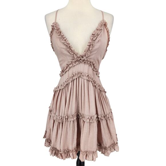 NWT Princess Polly The Dawning Mini Dress Mocha Pink Ruffle Hem Feminine Flirty - Picture 2 of 10